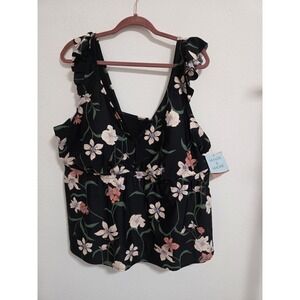 Shade & Shore Multi Floral Print Women's Ruffle Plunge Tankini Top Size 3X NEW
